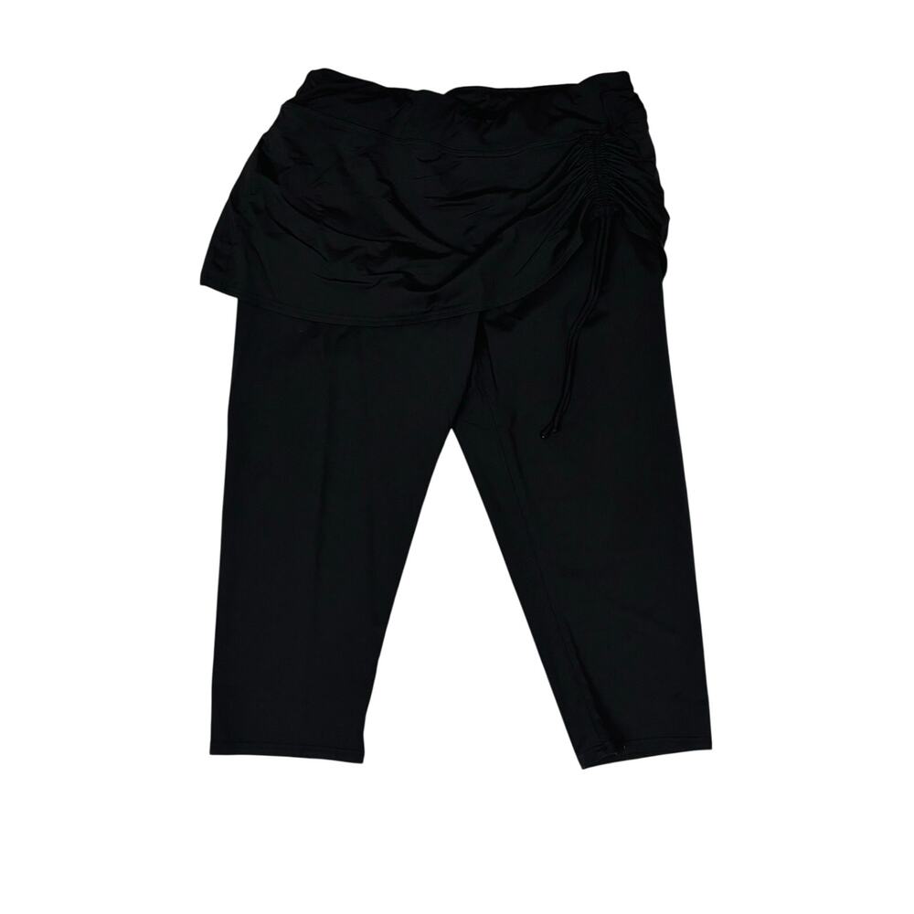 Lands End Rabanne High waist Swim Crop black Leggings with ruched skirt sz14-16